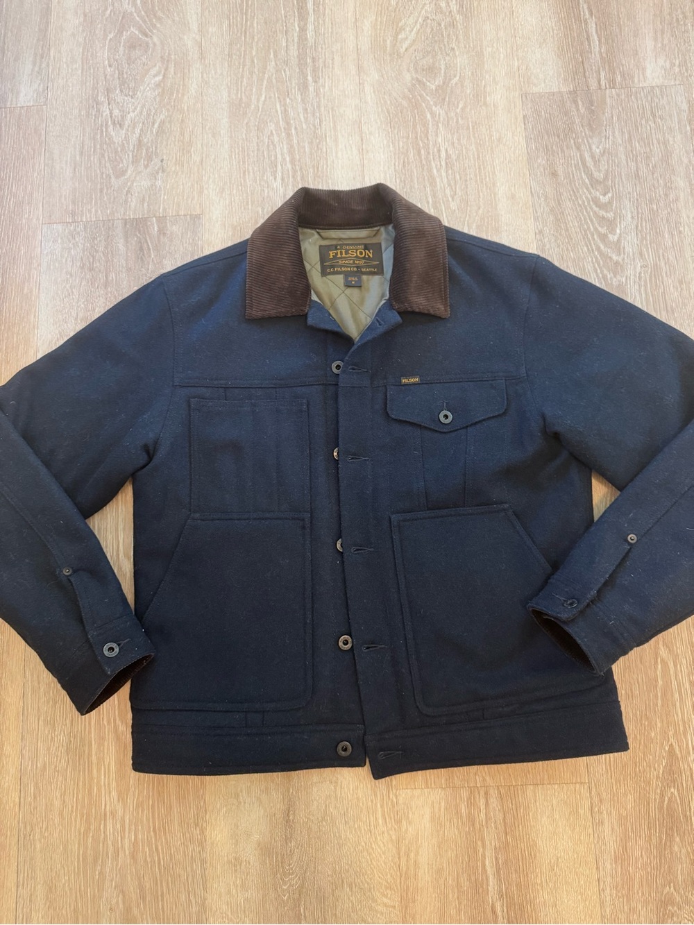 Filson Navy Wool Jacket with Brown Corduroy Collar - Like new worn a few times